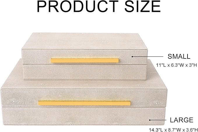 Ivory Shagreen box Set of 2 Faux Leather Decorative Boxes,Large Nesting Storage Decorative Boxes with Lids for Modern Home Decor Stacking Jewelry Box Organizer