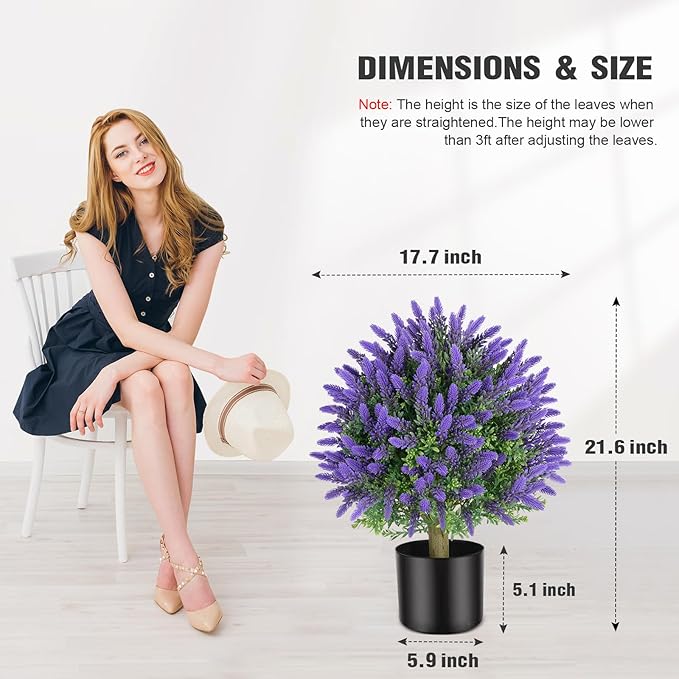 Artificial Topiaries Lavender Ball Trees 2 Pack - 21.6 Inch Tall Faux Plants Indoor Potted Bushes - Faux Boxwoods Plants for Outdoor Indoor Garden Front Porch Home