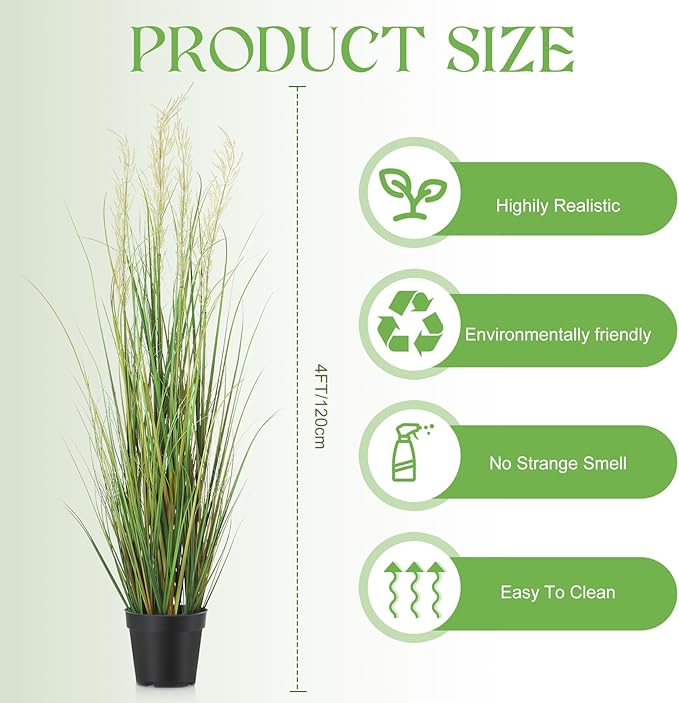 Jexine 2 Pcs 4 ft Tall Artificial Grass Plant Potted Artificial Greenery Floor Plants Faux Pampas Grass Tall in Pot for Housewarming Gift House Garden Bathroom Lobby Outdoor Decoration