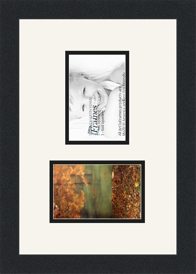 ArtToFrames Collage Photo Frame Double Mat with 2-4x6 Openings and Satin Black Frame