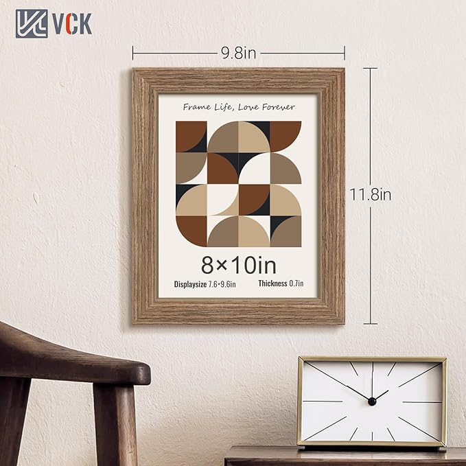 VCK 8x10 Picture Frame 5 Pack - Brown Walnut, Natural Textured Solid Wood Frame, Wall Gallery Frame