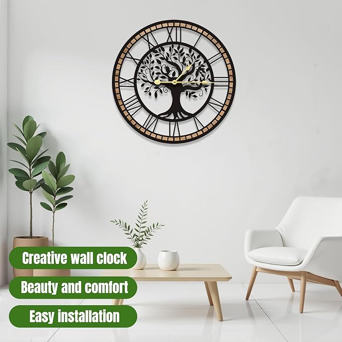 Wall Clocks for Living Room Decor - Big Wall Clock, Quiet and No Ticking Suitable for Wall Decor, Living Room Decoration, Kitchen Decoration (24 in)