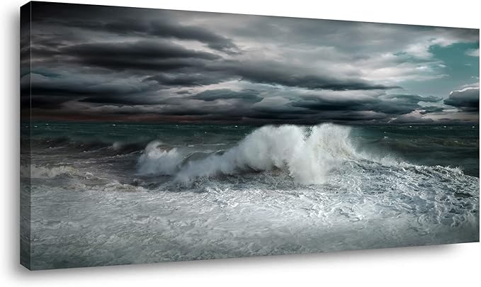 Ocean Storm Waves Large Stretched Canvas Wall Art For Living Room Bedroom Home Decoration, Mordern Sea Seascape Print Picture Painting Decor Giclee Artwork, Gallery Wrapped Gift, Inner Frame(30x60)