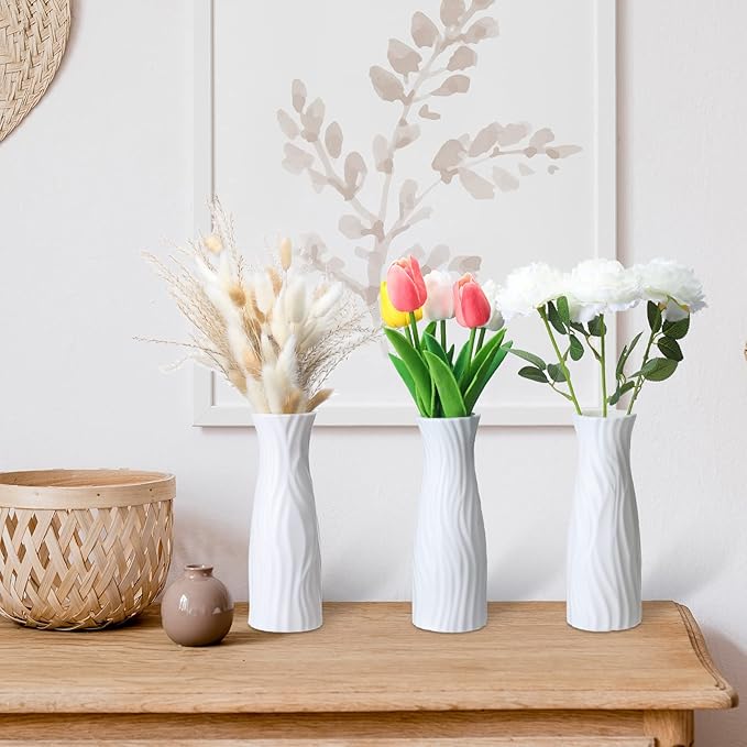 24 Pcs Composite Plastic Flower Vase Ceramic Look Decorative White Unbreakable Plastic Vases for Flower Centerpieces for Living Room Table Home Decor(Classic Style)
