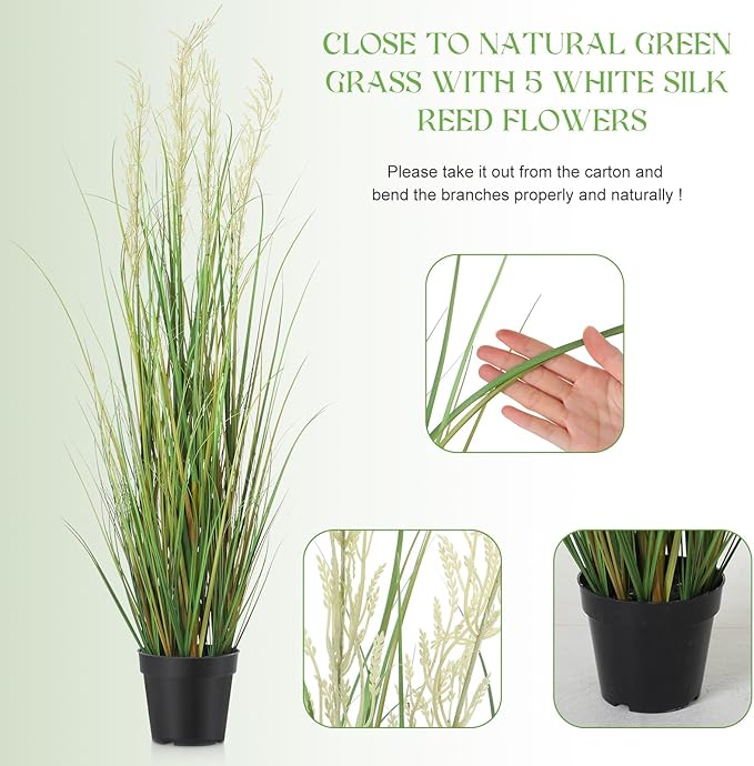Jexine 2 Pcs 4 ft Tall Artificial Grass Plant Potted Artificial Greenery Floor Plants Faux Pampas Grass Tall in Pot for Housewarming Gift House Garden Bathroom Lobby Outdoor Decoration