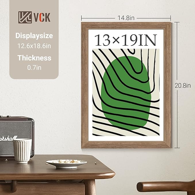 VCK 13x19 Picture Frame Set of 4 - Walnut, Gallery-Quality Wood Poster Frames, 1.1-Inch Wide Border, Polished Plexiglass, Vertical or Horizontal Wall Display for Photo/Art/Prints, Walnut