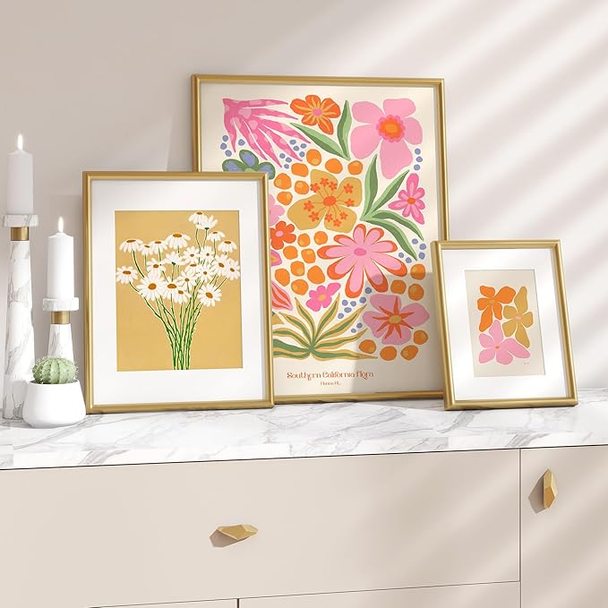 12x12 Gold Picture Frame, Square 12 x 12 Photo Frame for Wall Gallery, Metal Picture Frame 12x12 with Real Glass, Matted to 10x10, Modern 12 x 12 Aluminum Frames for Home Decor