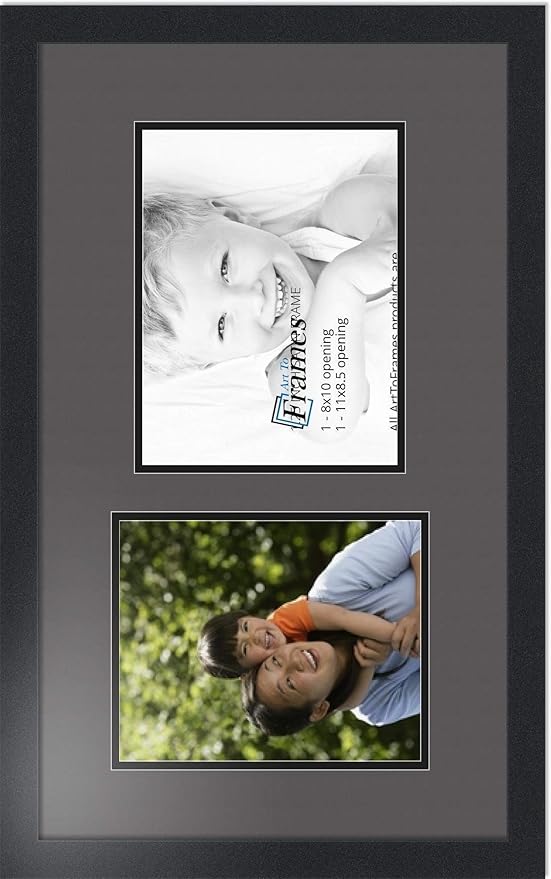 ArtToFrames Collage Photo Frame Double Mat with 1 - 8.5x11, 8x10 Openings and Satin Black Frame