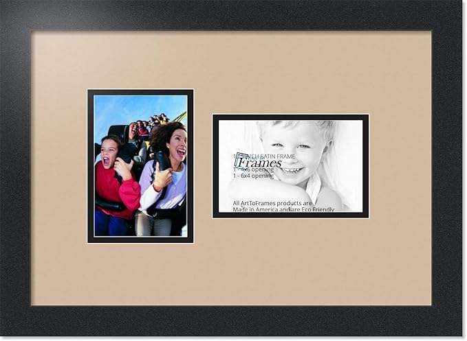 ArtToFrames Collage Photo Frame Double Mat with 2 - 4x6 Openings and Satin Black Frame