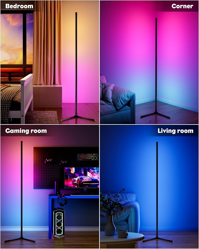 Corner Floor Lamp, 65" Smart RGB Color Changing LED Floor Lamp with APP and Remote Control, Modern Mood Lighting Corner Lamp with Music Sync, DIY Mode & Timing for Living Room Gaming Room