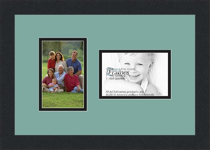 ArtToFrames Collage Photo Frame Double Mat with 2 - 4x6 Openings and Satin Black Frame