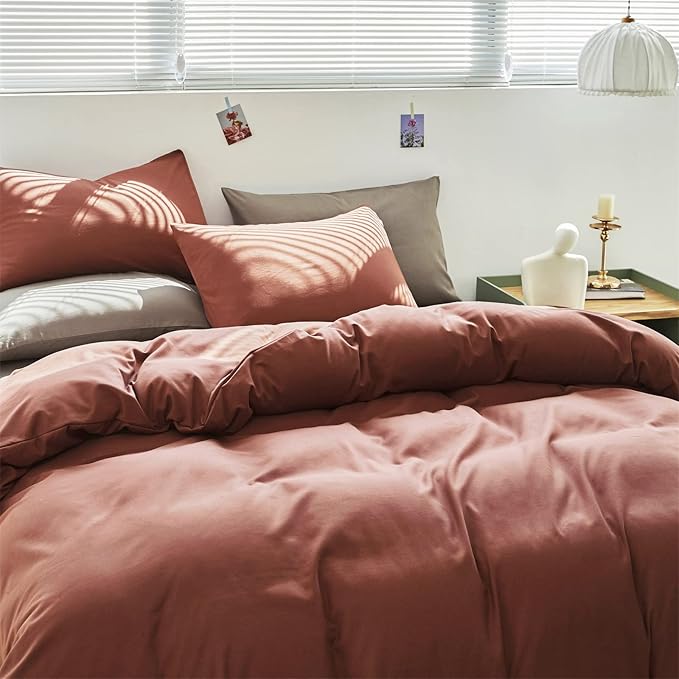 Cottonight Brick Red Comforter Queen Bedding Set - Full Solid Modern Blackish Red Blanket Quilts Soft Simple Breathable Comforter for Women & Men