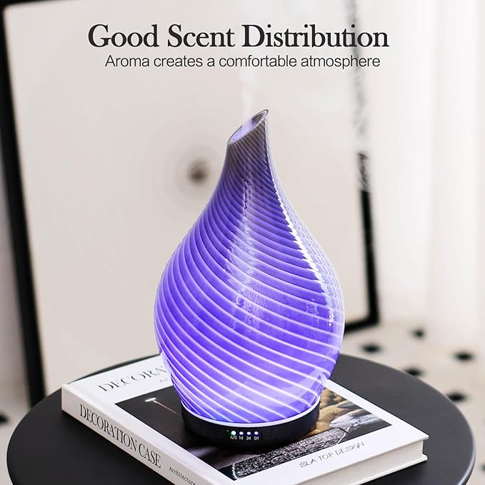 Porseme 280ml Essential Oil Diffuser Glass Color Changing Aroma Air Diffusers Aromatherapy Ultrasonic Cool Mist Humidifier 7 Running Hours Waterless Auto-Off for Sleeping, Yoga, Office (Pure Grey)