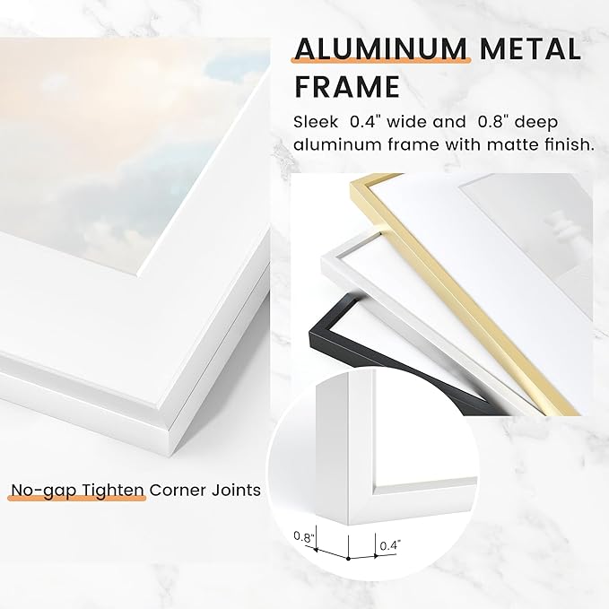 20x20 inch Metal Picture Frame - Thin Aluminum Square Photo Frames with 16x16 Removable Mat - High Definition Plexiglass - Vertical and Horizontal Display - Wall Hook Hanging Hardware Included - Silver, Set of 1