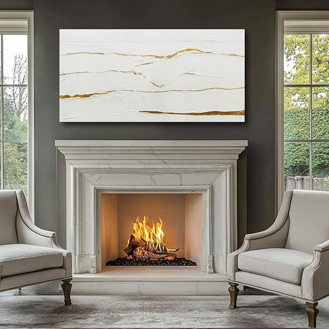 WINKAILIN Minimalist Wall Art Gold Line Prints on White Blackground Office Posters White Abstract Canvas Wall Decor for Living Room Kitchen 24x48 Inch