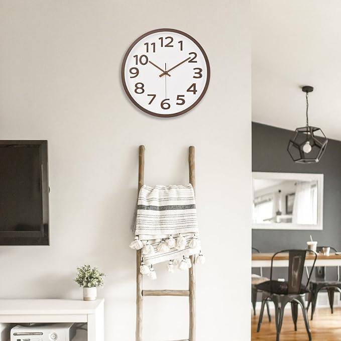 Wood Grain Wall Clock 12 Inch Silent Non-Ticking Modern Wall Clocks Battery Operated for Living Room Kitchen Bedroom Office Home Decor