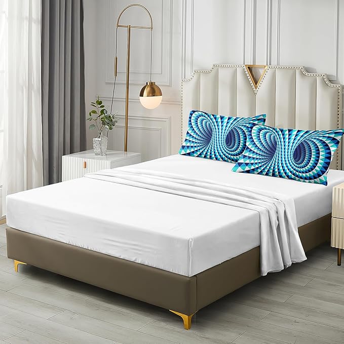 Bedorm Triangle Geometric Comforter Set 3D Abstract Bedding Set with Sheet Set Aqua Blue Triangle Tunnel Aesthetic Comforter Modern Psychedelic Bedding Comforter Set Queen
