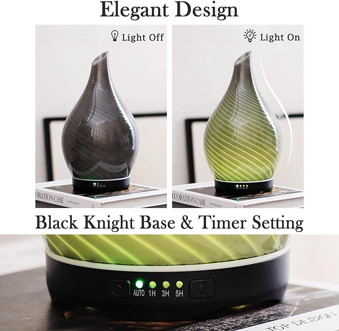 Porseme 280ml Essential Oil Diffuser Glass Color Changing Aroma Air Diffusers Aromatherapy Ultrasonic Cool Mist Humidifier 7 Running Hours Waterless Auto-Off for Sleeping, Yoga, Office (Pure Grey)