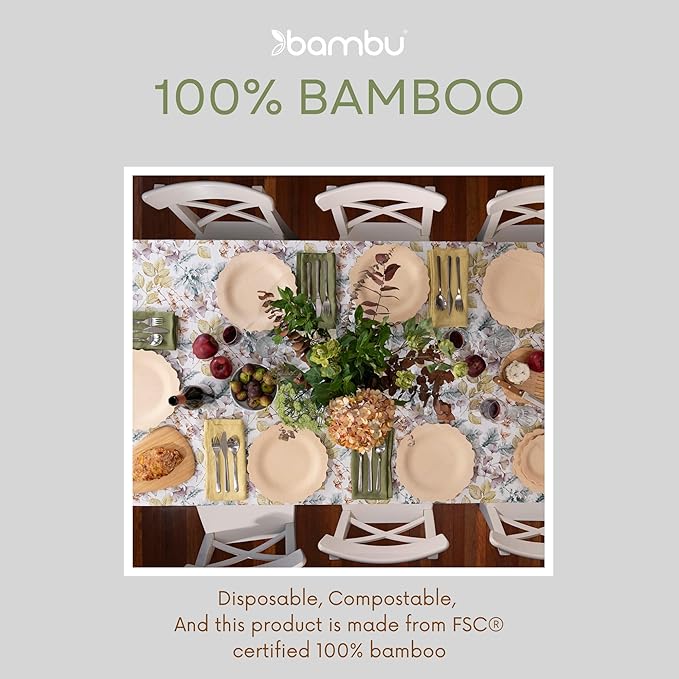 Bambu Pack of 8-9 Inch Disposable Bamboo Plates Fancy, Biodegradable Eco Friendly Products, Bamboo Disposable Plates for Party, Weddings, and Events, Great For Any Occasion, Compostable Plates