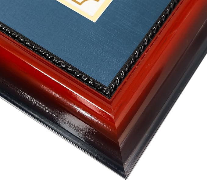 11x14 Diploma Degree Frame with Navy Mat or Display 15x18 Certificates without Mat,Solid Wood,Cherry Finish with Intricate Black Rope Detail,UV Protection Acrylic