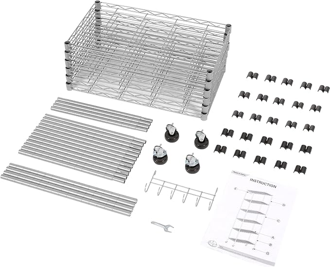 Homdox 6-Tier Storage Shelf Wire Shelving Unit Free Standing Rack Organization with Caster Wheels, Stainless Side Hooks, Silver Gray