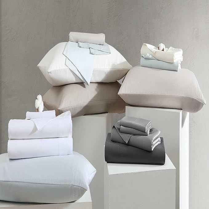 Vera Wang - Queen Sheet Set, Luxury Sateen Cotton Bedding, 800 Thread Count, Soft & Smooth Bedding Set (Beige, Queen)