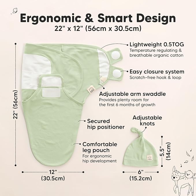 KeaBabies 3-Pack Swaddles for Newborns, Girls, Boys with Hats - Organic Soft Baby Sleep Sacks, Breathable Baby Swaddle 3-6 Months Beanies Set, Premie Infant Sleep Sack 0-3 Months (Fleur)