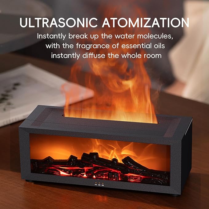 Essential Oil Diffuser, 7 Colors Fireplace Fire Flame Aromatherapy Diffuser, 150ml Ultrasonic Humidifier, Scent Aroma Diffuser with Remote Control & Timer for Home,Bedroom,Office,Yoga (White)
