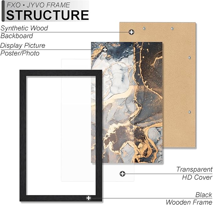 Engineered Wood 5x9 Picture Frame Set of 6, Black Frame for 5 x 9 Inch Picture Poster Photo, Light Weight 5 by 9 Frame with Wood-grain for Wall - 6 Pack/Black/5"x9"