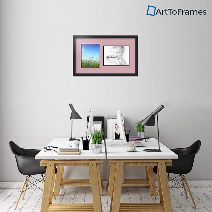 ArtToFrames Collage Photo Frame Double Mat with 1-8.5x11, 8x10 Openings with Satin Black Frame and Seashell mat.