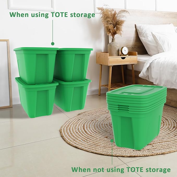 Storage Totes with Lids - Made in USA 18-Gallon (72-Quart) 4-Pack storage bins with lids plastic storage containers large storage boxes for Organizer Green/Green