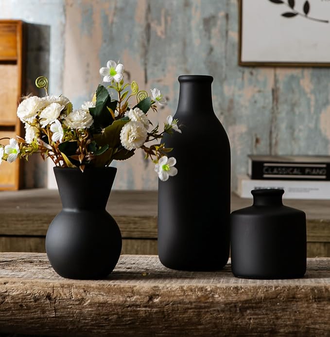 Ceramic Flower Vase Without Dried Fake Flowers, Small Vase for Centerpieces, Modern Vases for Home Decor- 3 Pcs