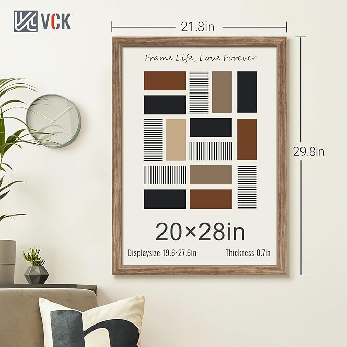 VCK 20x28 Picture Frame 5 Pack - Brown Walnut, Natural Textured Solid Wood Picture Poster Frame, Wall Gallery Frame