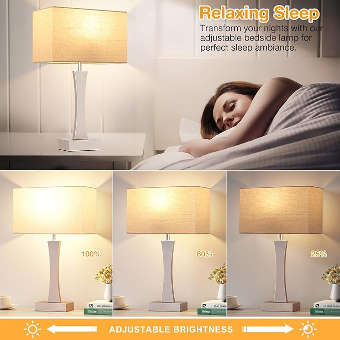 Bedside Lamps for Night Stands - 3 Way Dimmable Table Lamp for Bedroom with USB C+A Ports,Modern Bedside Lamps Set of 2, Touch Lamps for Nightstands(Mocha Gold)