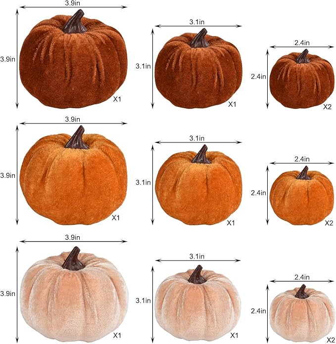 Lvydec Velvet Pumpkins Set Harvest Decoration, 12pcs Assorted Size Orange Cloth Pumpkins for Table Decoration Halloween Thanksgiving Autumn Festive Home Decor