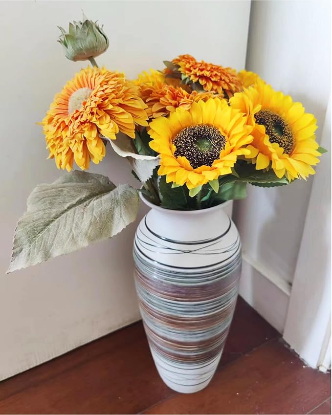 Ceramic Rustic Farmhouse Vase, 12.6” Large Vintage Flower vase for Home Decor, Tall Boho Textured Vases for Living Room, Table, Mantel, Shelf and Centerpieces Decor and Housewarming (B)