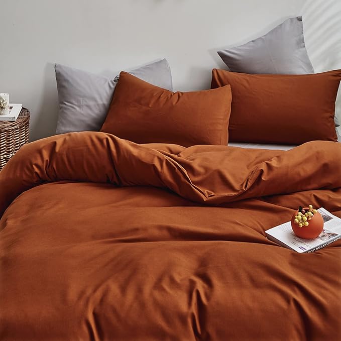 CLOTHKNOW Terracotta Queen Comforter Set 3Pcs Burnt Orange Bedding Comforter Sets Rust Queen Comforter Soft Caramel Queen Size Comforter Sets