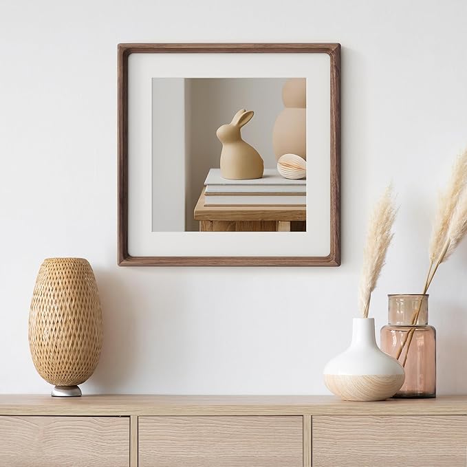 12x12 Picture Frame, USA-Sourced Natural Walnut Wood Photo Frame with Tempered Glass, Handcrafted Rounded Corner 12 x 12 Wooden Frame Matted to 8.5x11 Photos, Horizontal or Vertical Wall Mounting