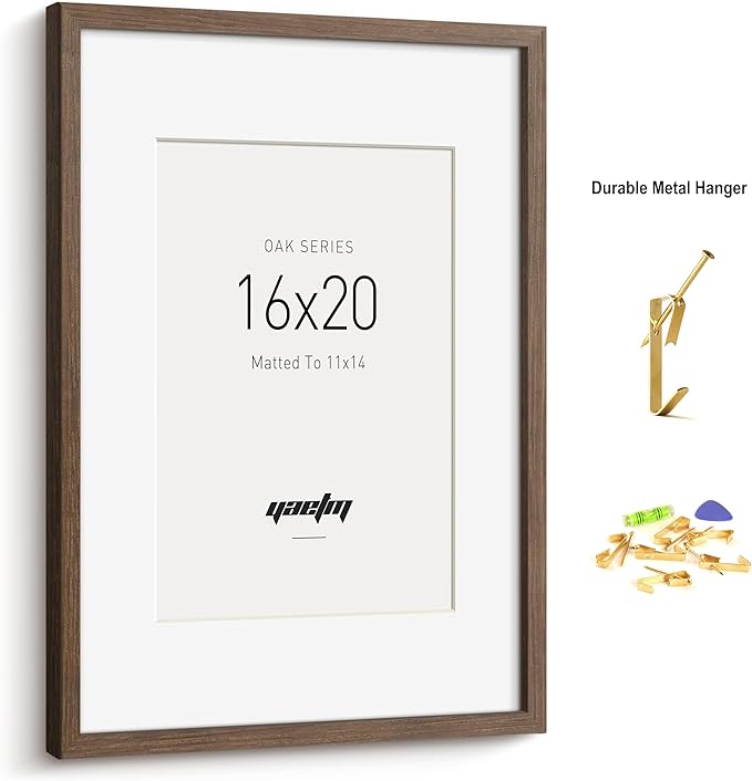 Yaetm 16x20 Picture Frame with Mat for 11x14 - Solid Walnut Wood 16 x 20 Frame for Poster & Art Print, Lightweight, Horizontal and Vertical Wall Hanging for Photo Gallery (3 Pack, Walnut)