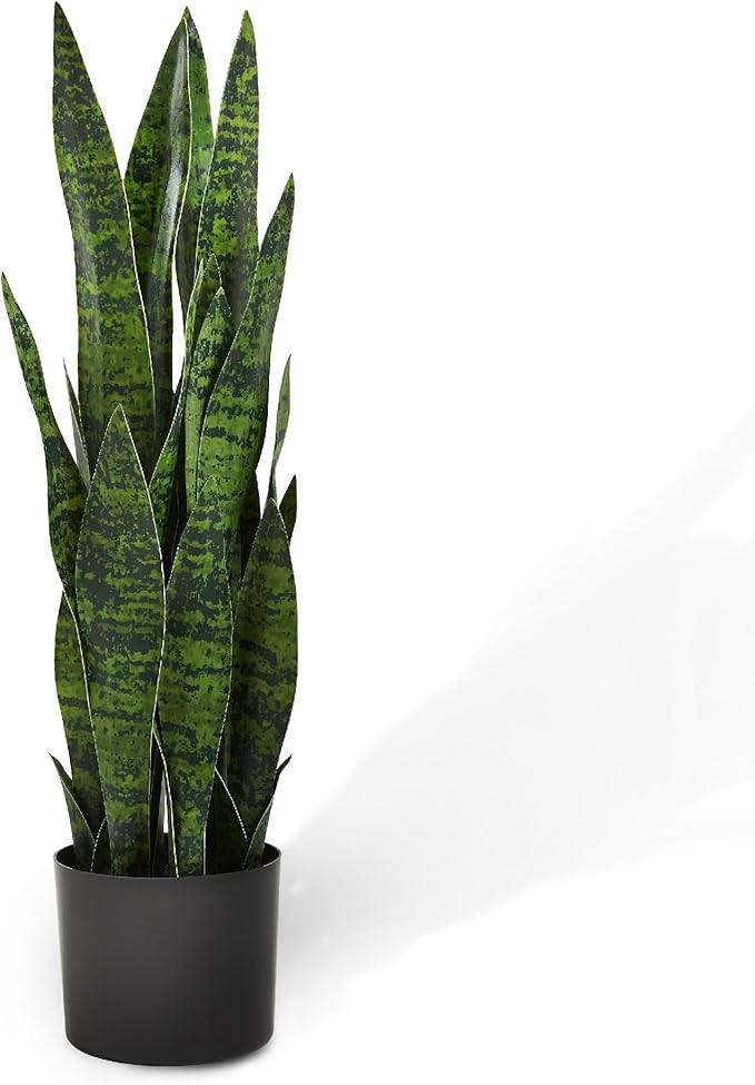 KOL 25.6'' Artificial Snake Plant Sansevieria Indoor, 32 Leaves Lifelike Faux Plants, Home Garden Decoration Mother in Law Tongue 2ft, Fake Potted Houseplant, Green