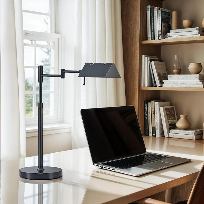 VONLUCE LED Desk Lamp, Adjustable Industrial Style Metal Table Lamp, Dimmable Reading Lamp for Living Room Bedroom Office, Black