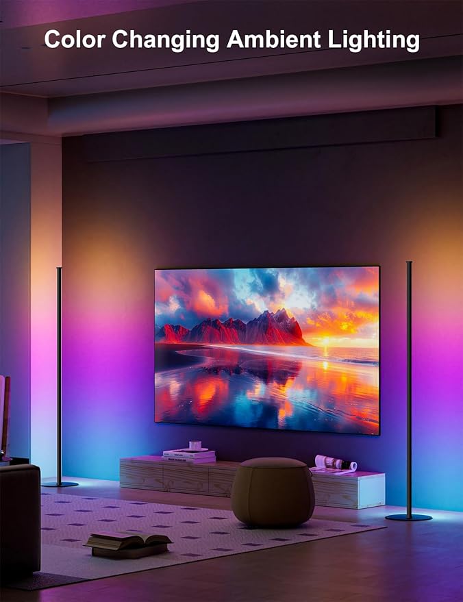 Corner Floor Lamp, 2 Pack RGB IC Corner Lamp 55" with APP Control, 16 Million Colors, Timing Function and Music Sync, Color Changing Ambient Lighting for Living Room Bedroom Gaming Room Upgraded