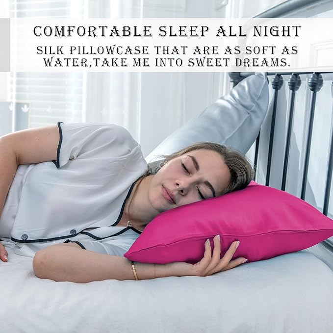 Mulberry Silk Pillow Cases Standard Size Silk Pillowcase with Zipper Soft Breathable Smooth Cooling Satin Silk Pillow Covers for Sleeping for Hair and Skin (Hot Pink,20"X 26",1Pcs)