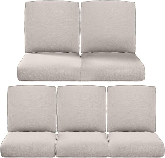 22x25/22x24 Outdoor Cushions for Patio 5 Piece Set - Set of 5 Water-Resistant Replacement Cushion for Rattan Dining Rocking Swivel Chairs Loveseat Couch Sectional Sofa - Beige/Classic