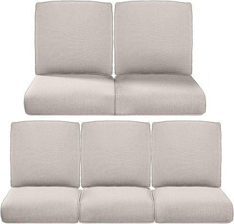22x25/22x24 Outdoor Cushions for Patio 5 Piece Set - Set of 5 Water-Resistant Replacement Cushion for Rattan Dining Rocking Swivel Chairs Loveseat Couch Sectional Sofa - Beige/Classic