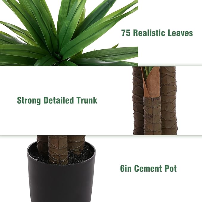 Dracaena Silk Plant Corn Stalk 5ft Tall Faux Plants Indoor Large Fake Plants Potted Yucca Tree Tropical Floor Plants Artificial Silk Palm Trees for Home Office Store Decor Housewarming Gift