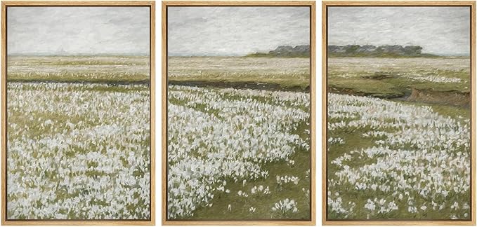 SIGNWIN Framed Canvas Print Wall Art Set White Daisy Flower Country Farm Field Nature Abstract Illustrations Fine Art Decorative Nordic for Living Room, Bedroom, Office - 16"x24"x3 Natural
