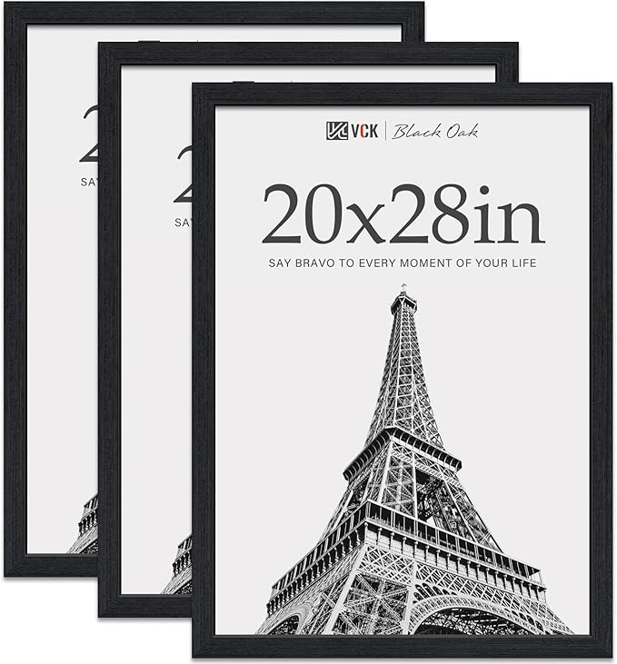 VCK 20x28 Poster Frame 3 Pack - Black Oak, Natural Textured Solid Wood Picture Frames, Wall Hanging