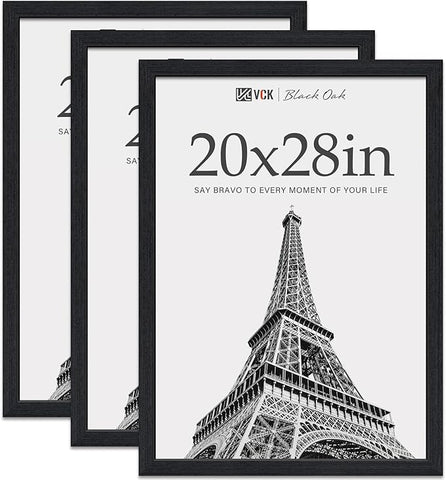 VCK 20x28 Poster Frame 3 Pack - Black Oak, Natural Textured Solid Wood Picture Frames, Wall Hanging