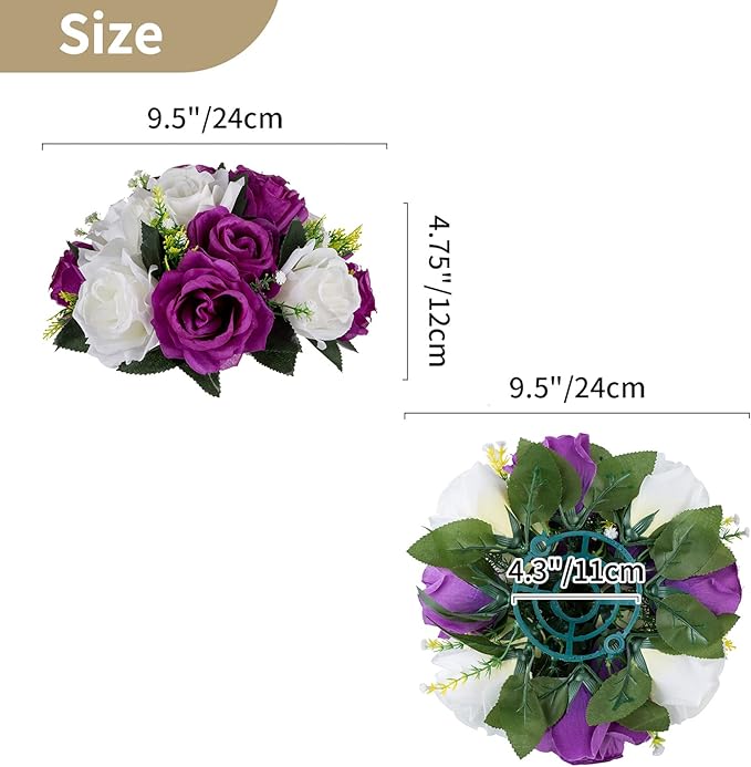 Pcs of 10 Fake Flower Ball Arrangement Bouquet,15 Heads Plastic Roses with Base, Suitable for Our Store's Wedding Centerpiece Flower Rack for Parties Valentine's Day Home Décor (Purple & White)